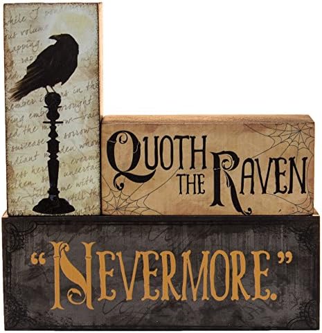 Decoração de Halloween - Quoth the Raven Nevermore Block 3 peças Conjunto