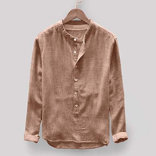 Masculino de linho de algodão de cor sólida henry colar camisas de manga longa outono botão de inverno casual blusa superior l-4xl