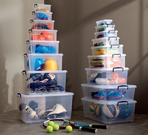 Caixas de armazenamento de Superio Clear com tampas, 1,25 litro de armazenamento empilhável com travas e alças, pacote extra pequeno, 2 pacote