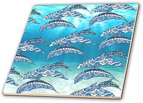 3DROSE Um padrão de golfinhos tribais nadando debaixo d'água. - Azulejos