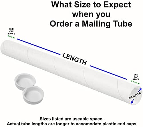 Tubos de malailamento branco pesado Tubeequeen com tampas finais - Tubos de envio de arte para armazenamento de documentos, 3 polegadas x 36 polegadas de diâmetro e comprimento, pacote de 4