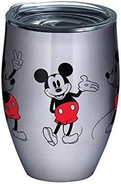 Tervis Disney - Mickey Mouse apresenta copo isolado de aço inoxidável com tampa de martelo claro e preto, 12 onças, prata