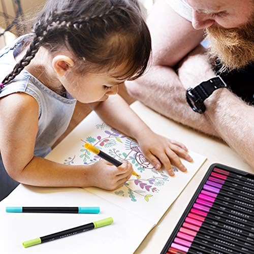 Marcadores de hetrona para coloração adulta - 100 cores Dual Tip Brush Pens Marcadores de arte, marcadores de ponta fina para pintura de caligrafia Desenho de desenho de letras