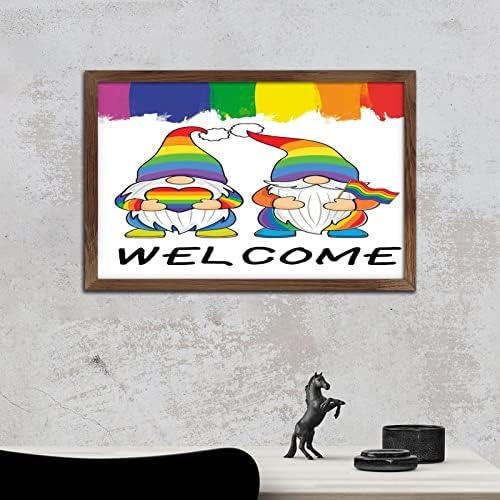 Parada de orgulho lésbica gay LGBTQ Gnome de madeira emoldurada Decoração de arte de arte inspiradora Cores homossexuais