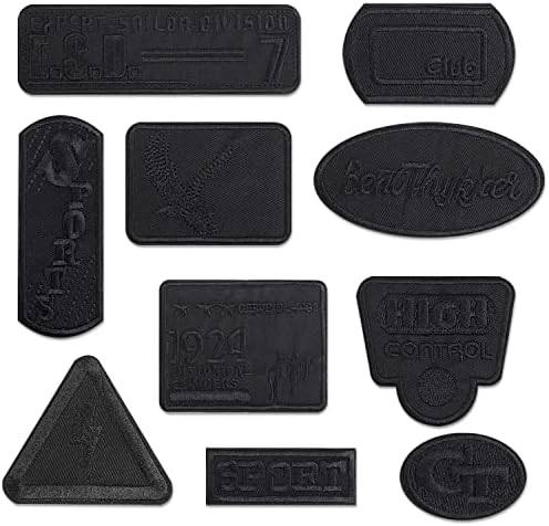 10pcs Black bordados manchas, ferro e costurar em apliques, emblema de bordado emblema, reparo e decoração de roupas, adesivos