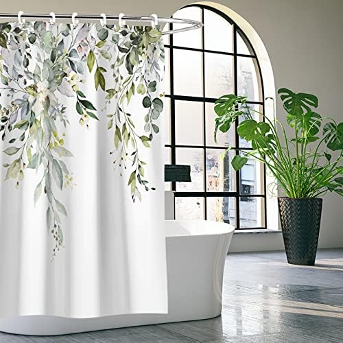 Cortina de chuveiro OnLalasyc, cortina de chuveiro de plantas, folhas de aquarela nos conjuntos de cortinas de chuveiro