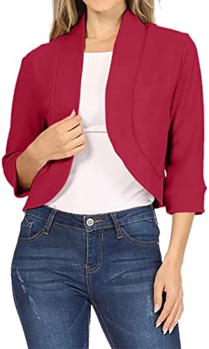 Ladies moda moda casual cor sólida cor de três quartos de manga cardigã curto casaco pequeno jaqueta média