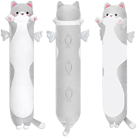 Kittydora Cat Long Plexom Pillow, 20 28 36 44 51 polegadas super fofas gatos macios de gato macio travesseiro mole, adorável gigante