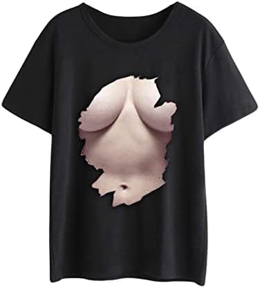 2023 camiseta de moda para mulheres novidades engraçadas de topless camisa gráfica de manga curta cola de manga curta Tops soltos