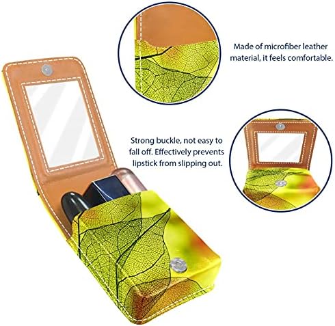 Caixa de batom com espelho folhas de outono textura no suporte para o sol do brilho labial portátil Batom de batom portátil Bolsa