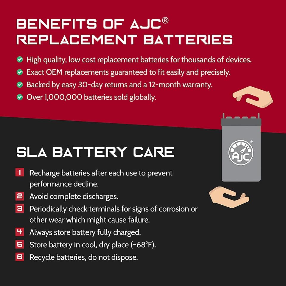 AJC Battery Compatível com Ktaxon Car Drive duplo LZ10036CM7464 LZ10036CM 12V 7AH Ride-on Toy Substacement Battery