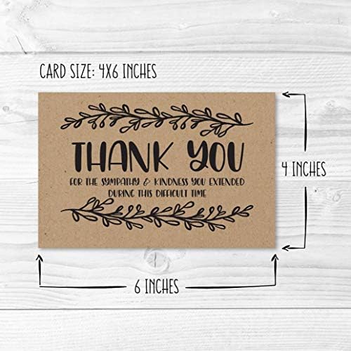 24 Funeral rústico Cartões de agradecimento com envelopes, simpatia de luto de agradecimento Nota, condolência Gratidão Supplies