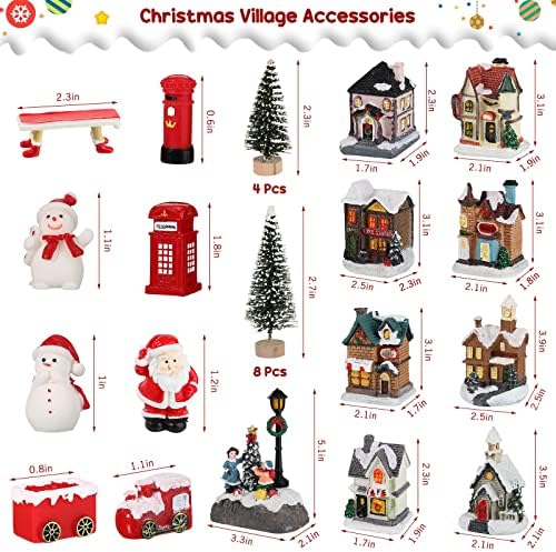 30 PCs Christmas Village Sets Christmas Village Houses LED Holiday Village Figuras