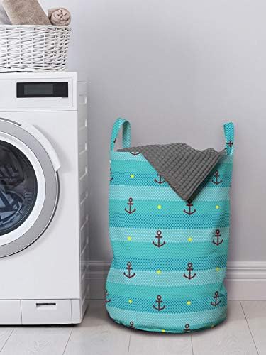 Bolsa de lavanderia Ambesonne Aqua, padrão náutico com fundo inspirado no mar de meio mar e âncora marinha, cesta de cesto com