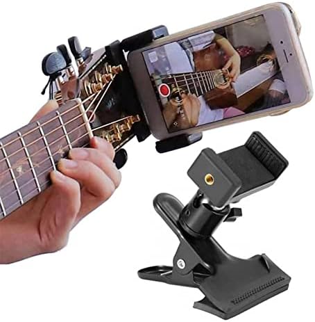 Porta de telefone celular, suporte para telefone de cabeça de guitarra, clipe de suporte de transmissão ao vivo para telefones inteligentes com 360 °