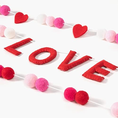 3 PCs do Dia dos Namorados Felava guirlandas de bola, guirlandas de amor de coração, totais de 74 bolas de pom pom, ornamentos de penduramento branco rosa vermelho para o dia dos namorados presentes