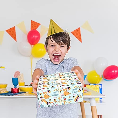 Papel de embrulho de aniversário zintbial para meninos filhos meninos, inclua papel de embrulho de dinossauro, papel de embrulho de sereia, 20 folhas, recicláveis, não enroladas