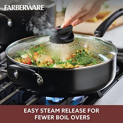 Farberware Smart Control Jumbo Cooker/Saute Pan com tampa e alça auxiliar, 6 quart, preto