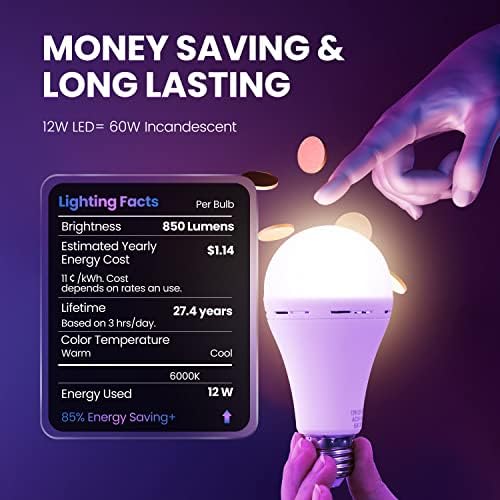 Lâmpada LED de emergência recarregável de Lhzheng com gancho, fique acenda quando falha de energia, 1200mAh 12W 60W Lâmpadas LED equivalentes para casa, acampamento, caminhada, 10 pacote
