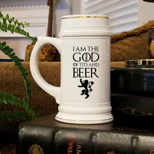 Eu sou o deus dos peitos e a caneca de cerveja Game of Thrones inspirou aniversário engraçado de Natal para ele, marido, namorado 22 onças. Stein de cerâmica para homens