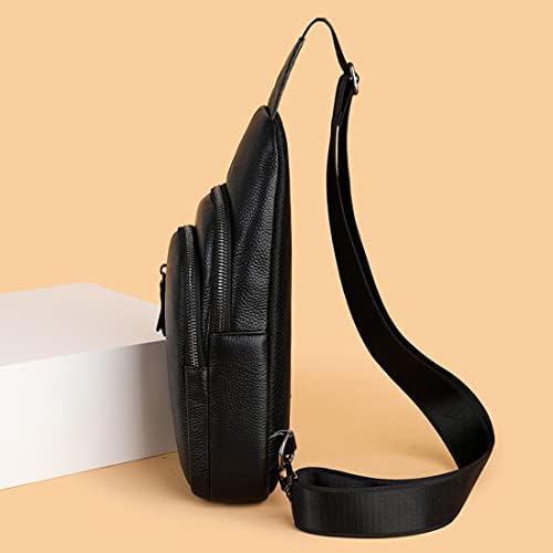 Mens Sling Bag Small Genuine Leather Chest Bags Travel Crossbody Mini Casual Daypack Black