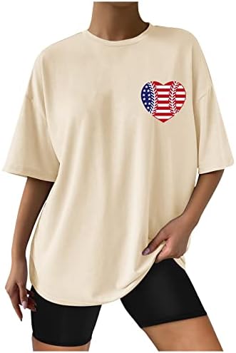 Independence Day Shirt Womens Tops Oversizeds Drop Tunic Top Top USA Flag Graphic Tshirt Camisas de beisebol soltas