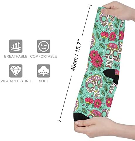 WeedKeyCat Skull and Flowers Crew Socks novidade de impressão engraçada Graphic Casual Moderate espessura para o outono da primavera e inverno