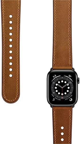 Ouheng Compatível com Apple Watch Band 49mm 45mm 44mm 42mm Bandas de couro genuínas Strap para iwatch retro marrom e marrom