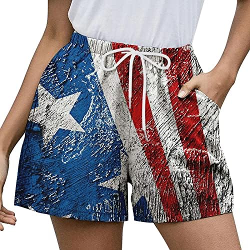 Ruiruilico shorts patrióticos para mulheres 2023 4 de julho Summer Summer Relax Fit Fit Waisted Beach Home shorts com bolsos