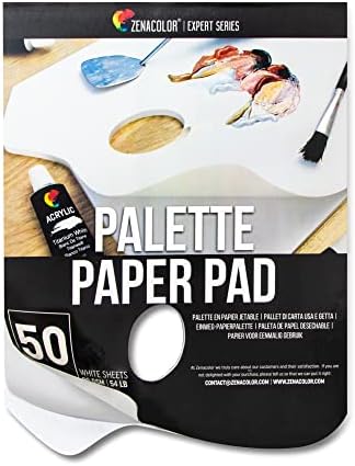 Zenacolor - Paleta de papel Pad - 50 folhas removíveis e descartáveis ​​para pintores - 80gsm, 24lb - Paleta de mistura de