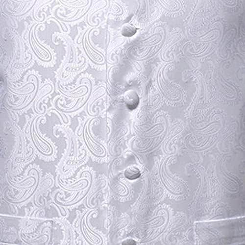 Colete de terno de Paisley de casamento masculino, gravata sem mangueira de colete e punhos quadrados de bolso grandes e altos