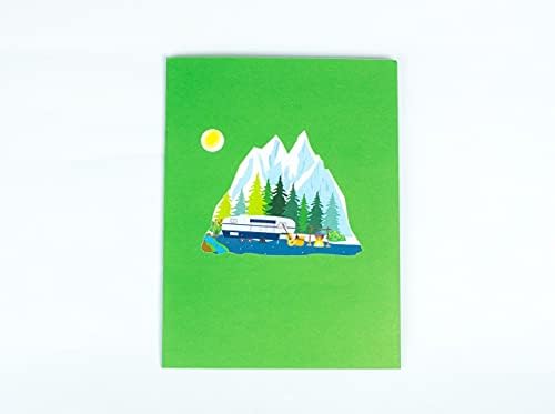 Cartão pop -up de viajante de trailer ETA 3d, cartão de montanha Camper para amigos, namorado, despedida, aposentadoria, aniversário