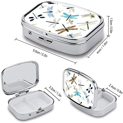 Pocket Pill Caso Dragonfly Travel Pill Solder Storage for Medicine Suplemento Óleos de Peixe Vitamina 2.2x1.6in