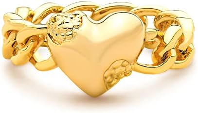 Gnirtsi Gold Heart Ring for Women Link Chain 14K Gold Gold Minimalist Stack Gross Band Finger Jóias Tamanho 5-8