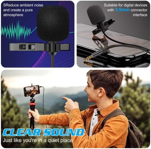 Microfone de lapela Lavalier de grau profissional para Tecno Pouvoir 2 Compatível com telefone para iPhone ou câmera blogging
