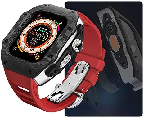 Kit de modificação de luxo Ekins para Apple Watch 8 Ultra 49mm Caixa de fibra de carbono de pulseira de borracha fluorina