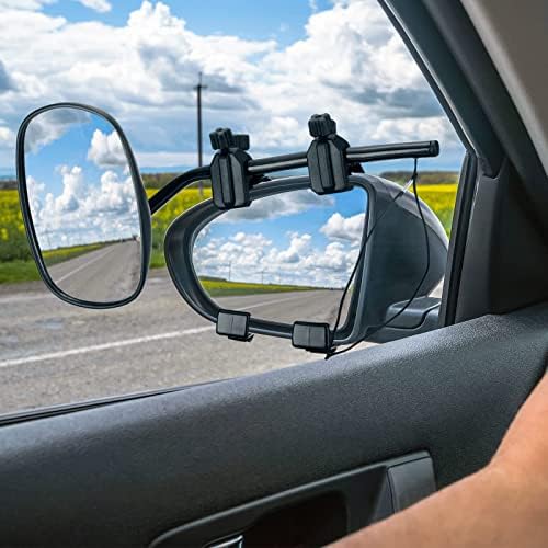 TALLEW 2 peças Towing espelho universal clipe preto no espelho de espelho de extensão da barra espelho de rotação de 360 ​​graus ajustável para trailer RV traseiro de espelhos de espelho