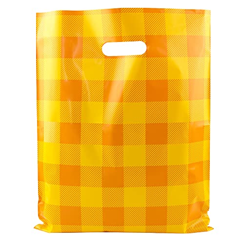Merchandise Bags 12x15 - 100 pacote - xadrez laranja - Buffalo xadrez laranja - bolsas de varejo brilhantes - sacolas de compras para