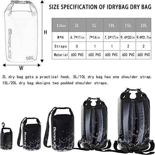 Idrybag Backpack Backpack Saco seco para homens, Mochila seca de bolsa flutuante 2L/5L/10L/15L/20L/30L/40L, Sacos secos à prova