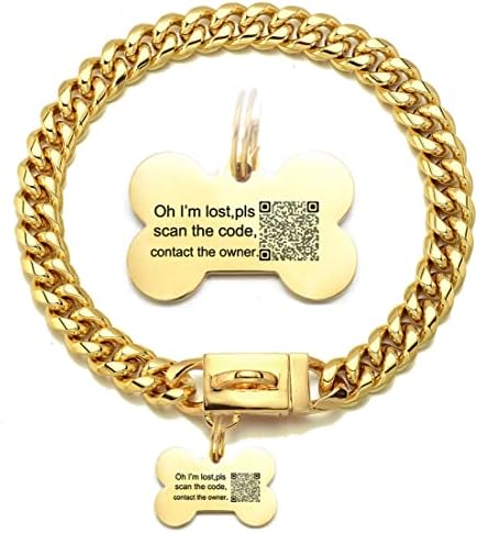 Colarinho de cachorro e etiqueta personalizada bloqueio de aço inoxidável dourado 14mm 18k Gold Big Dog Collar Luxur
