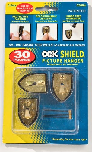 Ook 55006 Shield Design Picture Picture, ganchos de arte reutilizáveis, latão, 75 libras