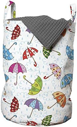 Bolsa de Rain para Rain, guarda -chuvas coloridas, guarda -chuvas com o padrão de motivos florais em nuvens de silhueta, cesto de cesto com alças fechamento de cordão para lavanderias, 13 x 19, multicolor