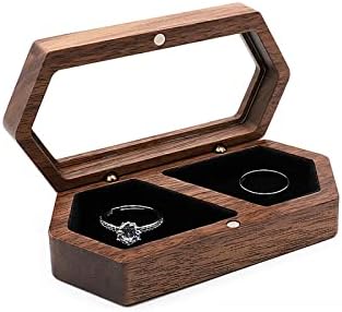 Ter Caixa de anel de madeira de nogueira personalizada, caixa de armazenamento de anel de proposta, presente para a noiva ou