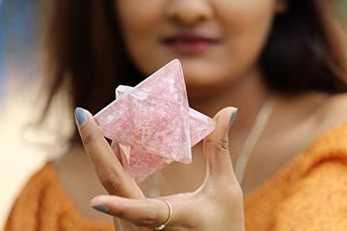 Adorável Genuine Rose Quartz Orgone Crystal Merkaba 4 Grandes gemas de cristal de cristal Mistura de cobre Mist