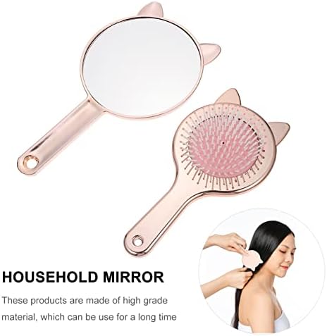 Espelho de mão curado e pincel conjunto de gato espelho de mão espelho portátil viagens espelhos cosméticos massagem