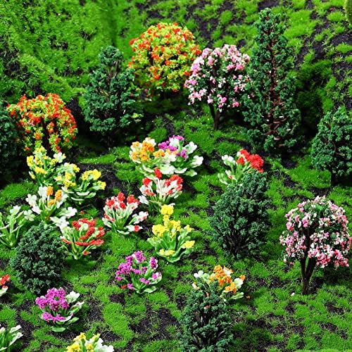 55 PCs miniaturas coloridas cluster de flores mini árvores modelo de grama artificial Quadrados