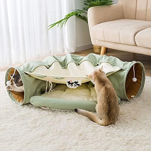 Túnel de gato HipiPet para gatos internos, tubo de gato com cama de gato lavável dobrável, brinquedo de gato premium para gato