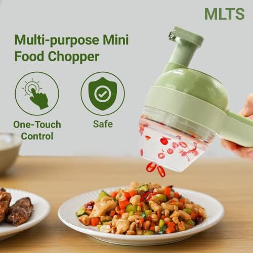 MLTS - Chopper elétrico | Portátil 4 em 1 cortador de legumes elétricos portátil | ABS+PP+PC+Lâminas de aço inoxidável | Slicer de