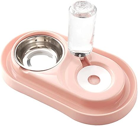 MXJCC Double Dog Cat Bowls Water and Food Bowl Conjunto ， destacável Aço inoxidável tigela automática Dispensador de