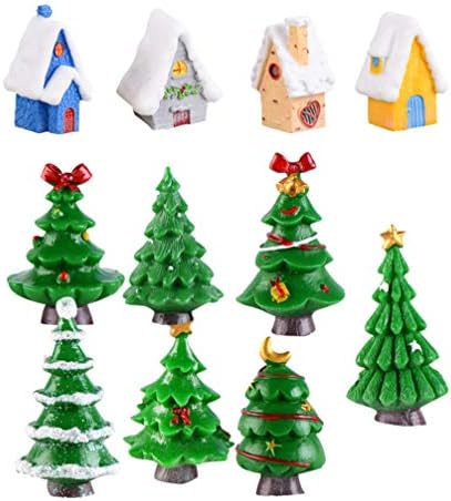 Sewroro Miniaturas Casa da árvore de Natal Ornamentos 11pcs DIY DIY DOLL DOLA TNUM TINY RESIN House Village Building para Ornamentos de Coleção de Vila de Natal